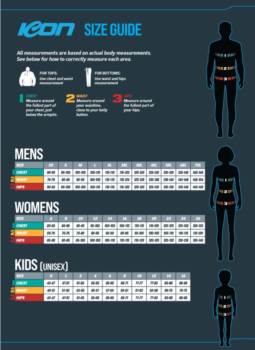 Keon apparel size guide